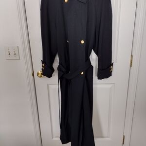 Austin Reed Black Trench Coat with Gold Buttons